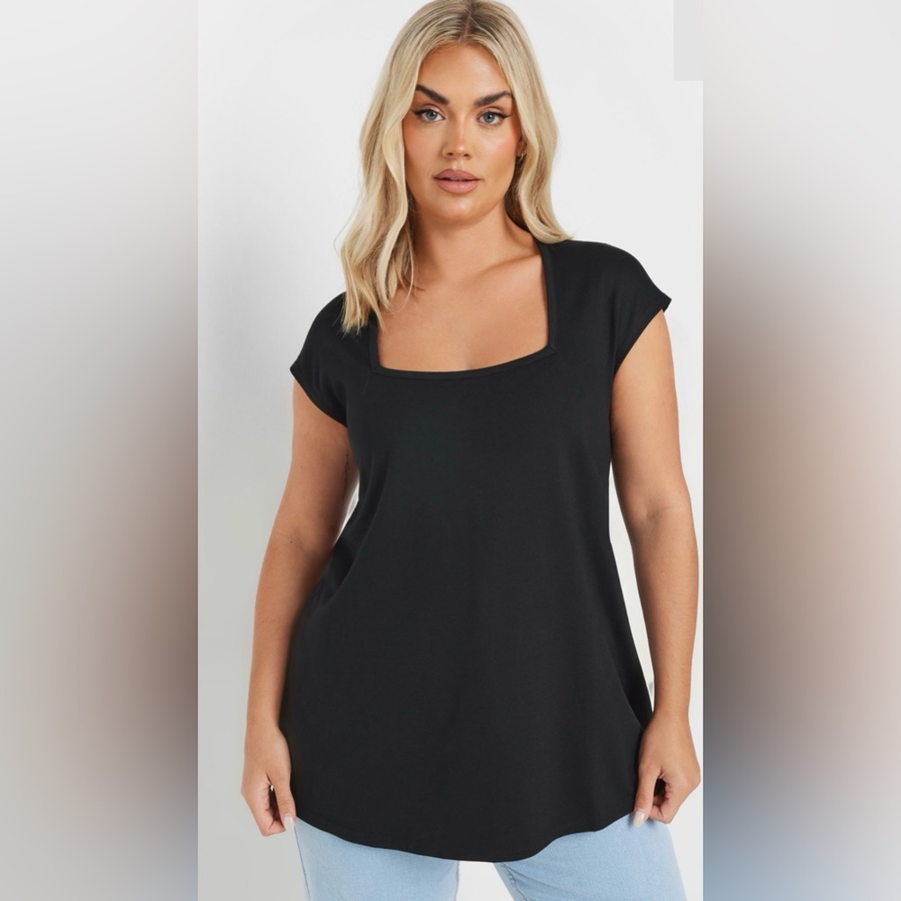 YOURS Curve Black Square Neck Heavyweight Top